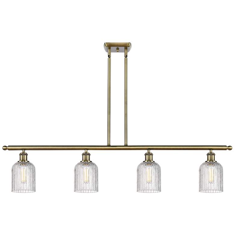 Image 1 Bridal Veil 48"W 4-Light Antique Brass Stem Island Light w/ Clear Shad