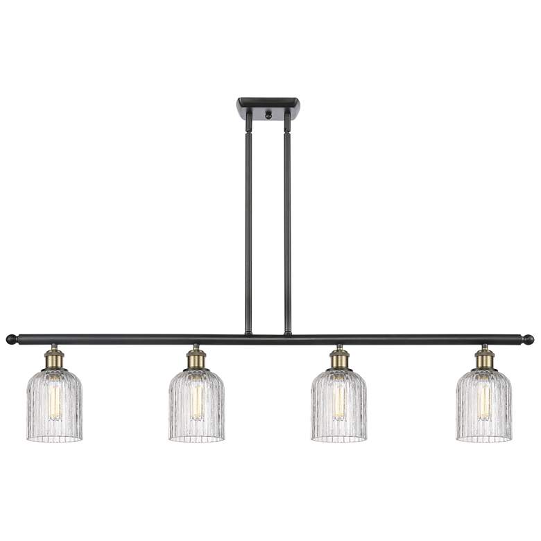 Image 1 Bridal Veil 48"W 4-Light Black Brass Stem Island Light w/ Clear Shade