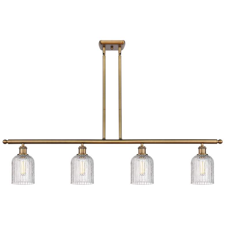 Image 1 Bridal Veil 48"W 4-Light Brushed Brass Stem Island Light w/ Clear Shad