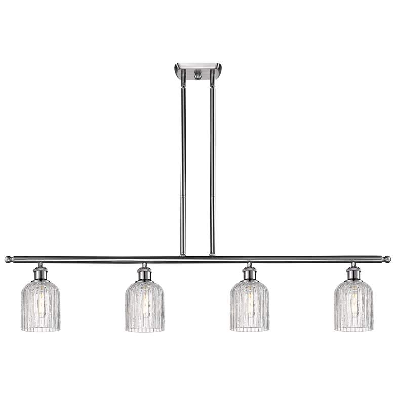 Image 1 Bridal Veil 48"W 4-Light Satin Nickel Stem Island Light w/ Clear Shade