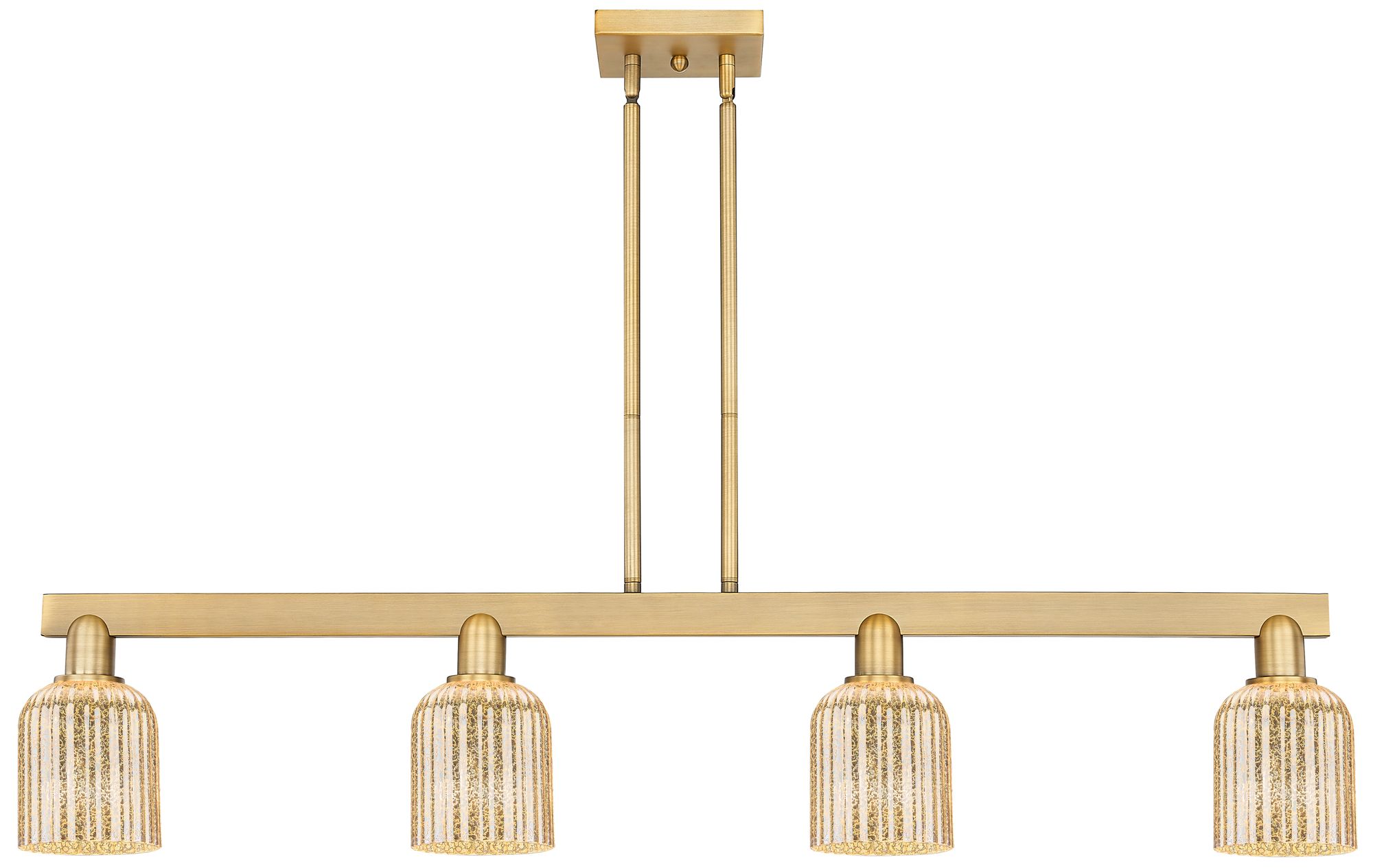 Bridal Veil 48"W 4 Light Brass Stem Island Light w/ Mercury Shade