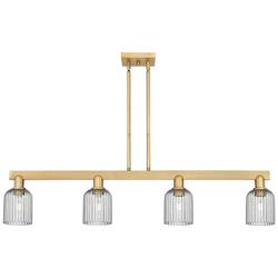 Bridal Veil 48"W 4 Light Brass Stem Island Light w/ Smoke Shade