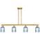 Bridal Veil 48"W 4 Light Brushed Brass Stem Island Light w/ Blue Shade