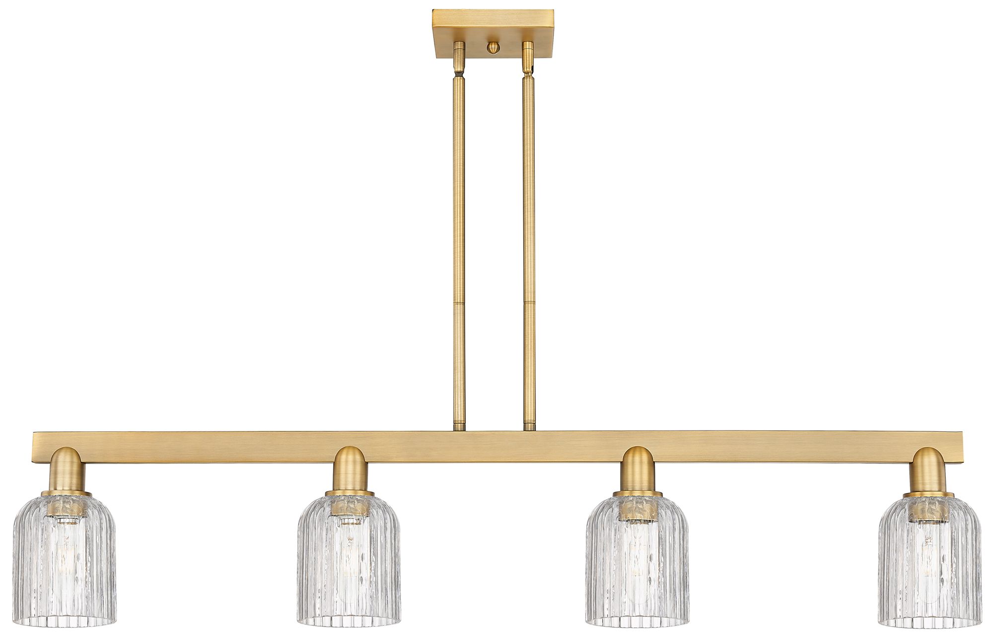 Bridal Veil 48"W 4 Light Brushed Brass Stem Island Light w/ Clear Shade