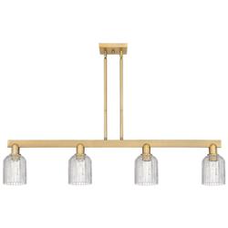 Bridal Veil 48"W 4 Light Brushed Brass Stem Island Light w/ Clear Shade
