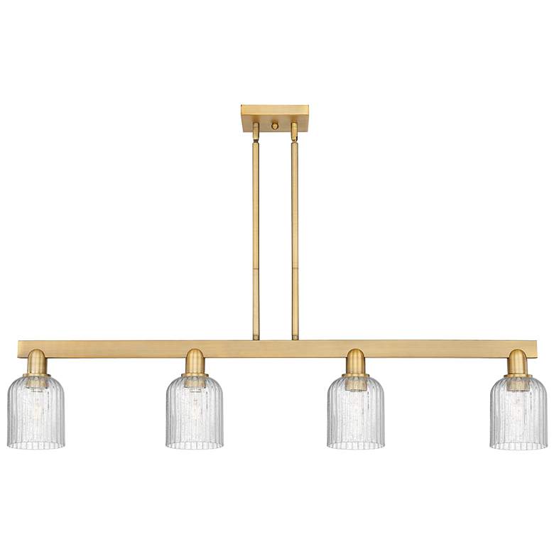 Image 1 Bridal Veil 48"W 4 Light Brushed Brass Stem Island Light w/ Seedy Shade