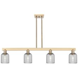 Bridal Veil 48"W 4 Light Champagne Stem Island Light w/ Smoke Shade