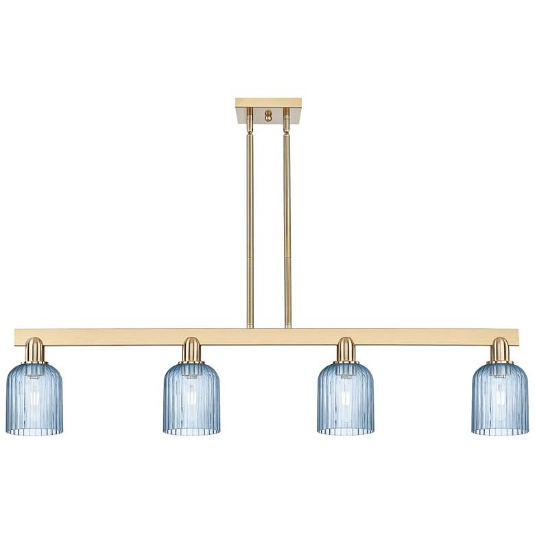 Image 1 Bridal Veil 48"W 4 Light Champagne Stem Island Light With Blue Shade