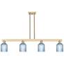 Bridal Veil 48"W 4 Light Champagne Stem Island Light With Blue Shade