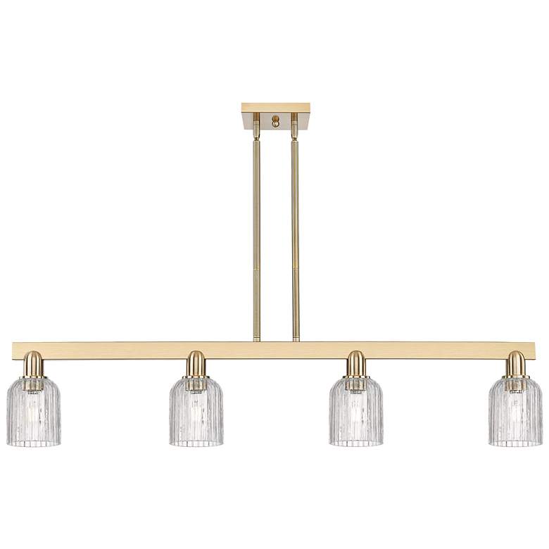 Image 1 Bridal Veil 48"W 4 Light Champagne Stem Island Light With Clear Shade