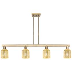 Bridal Veil 48"W 4 Light Champagne Stem Island Light With Mercury Shade