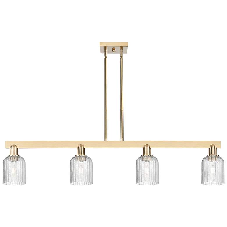 Image 1 Bridal Veil 48"W 4 Light Champagne Stem Island Light With Seedy Shade