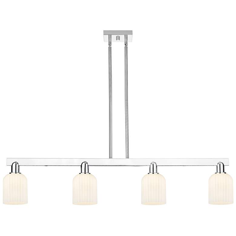 Image 1 Bridal Veil 48"W 4 Light Chrome Stem Island Light w/ Gloss White Shade