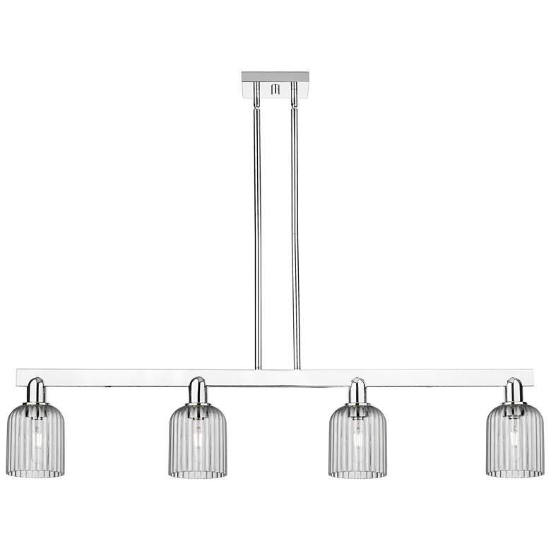 Image 1 Bridal Veil 48"W 4 Light Chrome Stem Island Light w/ Light Smoke Shade