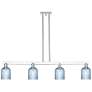 Bridal Veil 48"W 4 Light Chrome Stem Island Light With Blue Shade
