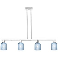 Bridal Veil 48"W 4 Light Chrome Stem Island Light With Blue Shade