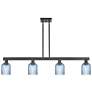 Bridal Veil 48"W 4 Light Matte Black Stem Island Light With Blue Shade