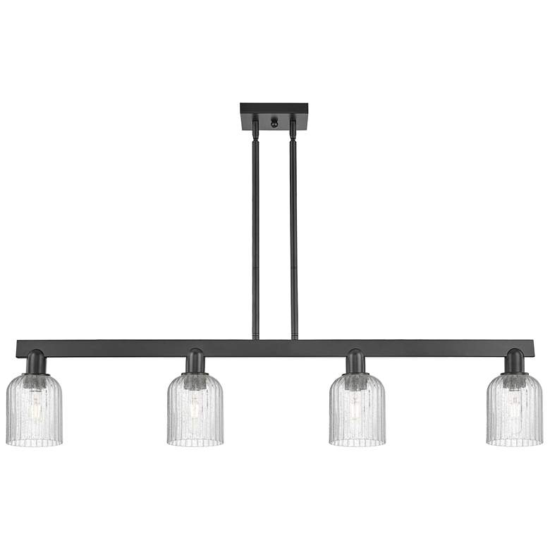 Image 1 Bridal Veil 48"W 4 Light Matte Black Stem Island Light With Clear Shade