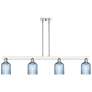 Bridal Veil 48"W 4 Light Nickel Stem Island Light w/ Blue Shade