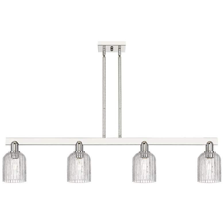Image 1 Bridal Veil 48"W 4 Light Nickel Stem Island Light w/ Clear Shade