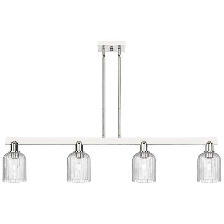 Image 1 Bridal Veil 48"W 4 Light Nickel Stem Island Light w/ Seedy Shade