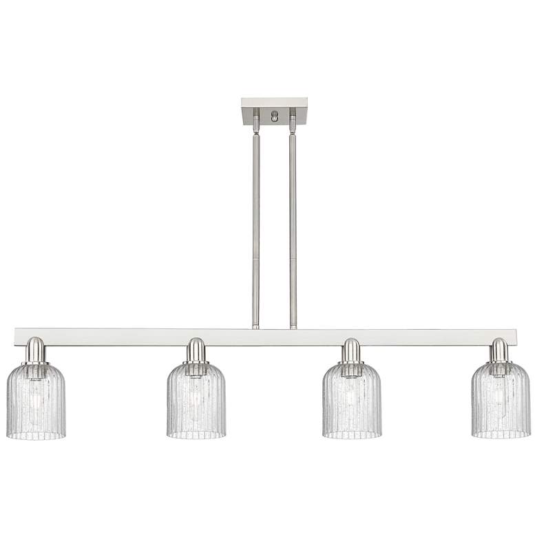 Image 1 Bridal Veil 48"W 4 Light Satin Nickel Stem Island Light w/ Seedy Shade