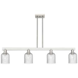 Bridal Veil 48"W 4 Light Satin Nickel Stem Island Light w/ Seedy Shade