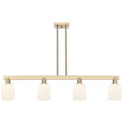 Bridal Veil 48"W 4-Lt Champagne Stem Island-Lt w/ Gloss White Shade