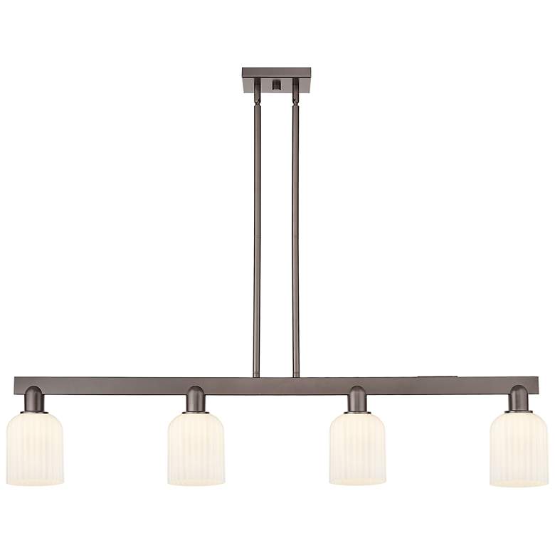 Image 1 Bridal Veil 48"W 4-Lt Oil Rubbed Bronze Stem Island-Lt w/ Gloss White Shade