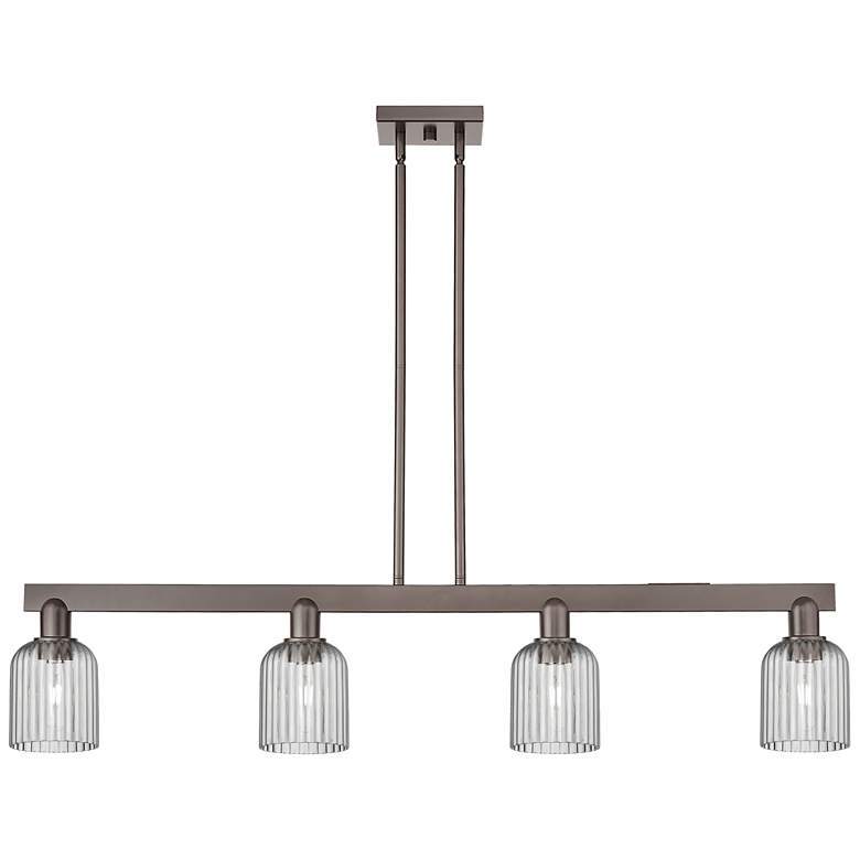 Image 1 Bridal Veil 48"W 4-Lt Oil Rubbed Bronze Stem Island-Lt w/ Smoke Shade