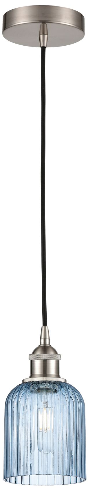 Bridal Veil 5"W Brushed Nickel and Blue Glass Mini Pendant