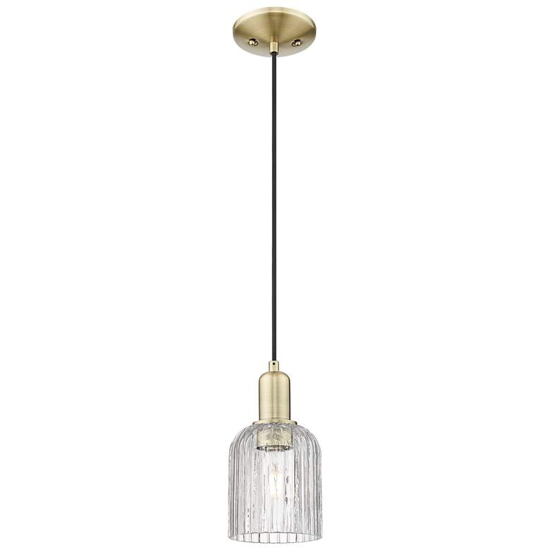 Image 1 Bridal Veil 5"W Antique Brass Cord Hung Mini Pendant With Clear Shade