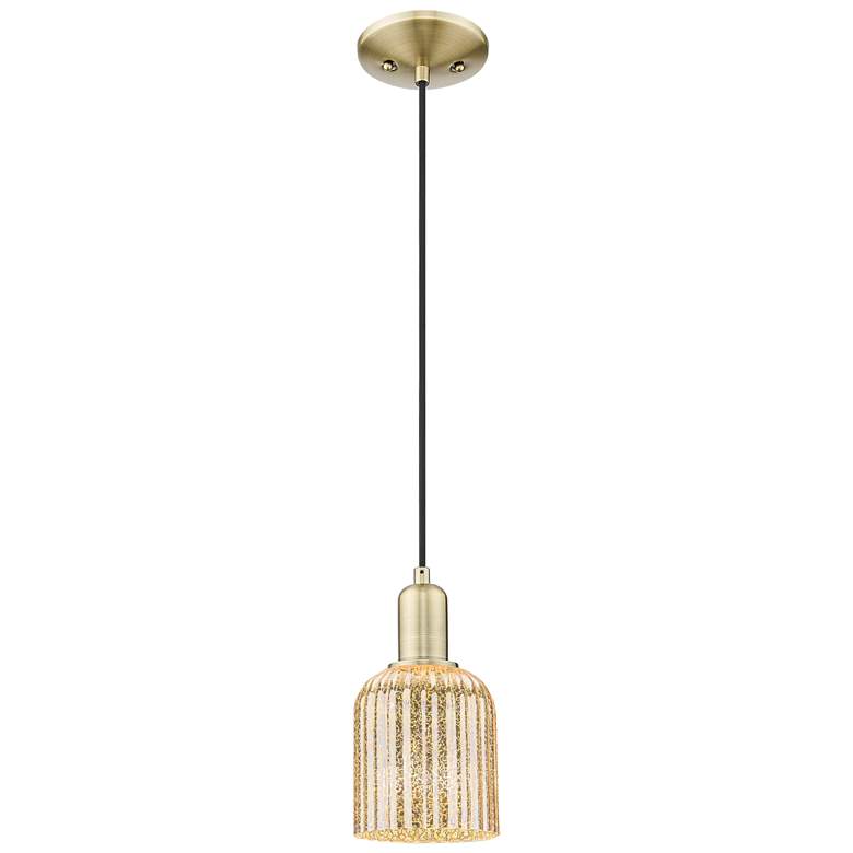 Image 1 Bridal Veil 5"W Antique Brass Cord Hung Mini Pendant With Mercury Shade