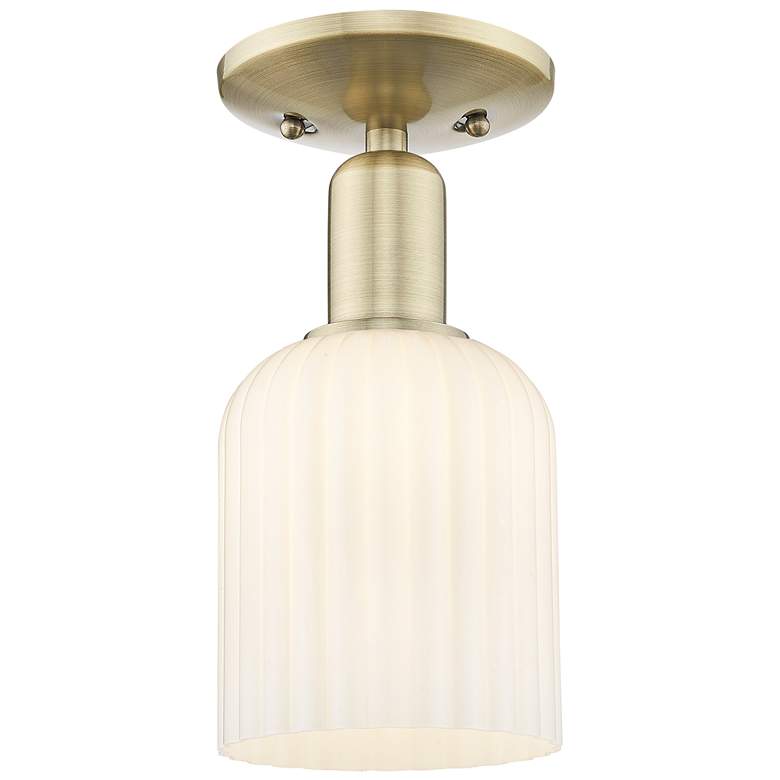 Image 1 Bridal Veil 5"W Antique Brass Semi-Flush Mount With Gloss White Shade