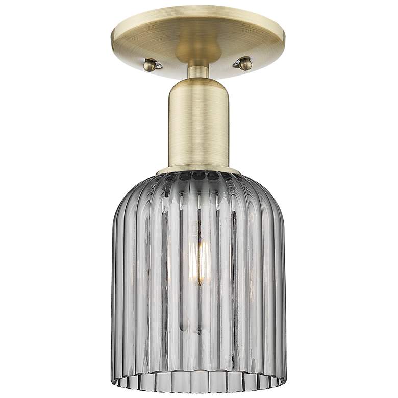 Image 1 Bridal Veil 5"W Antique Brass Semi-Flush Mount With Light Smoke Shade