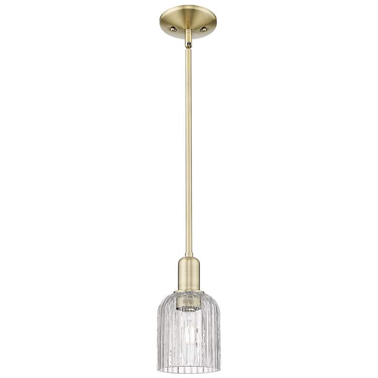 Image 1 Bridal Veil 5"W Antique Brass Stem Hung Mini Pendant With Clear Shade