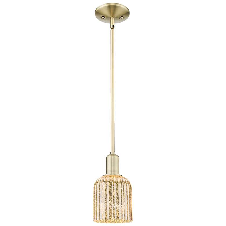 Image 1 Bridal Veil 5"W Antique Brass Stem Hung Mini Pendant With Mercury Shade
