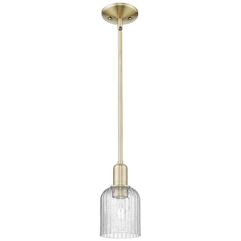 Image 1 Bridal Veil 5"W Antique Brass Stem Hung Mini Pendant With Seedy Shade