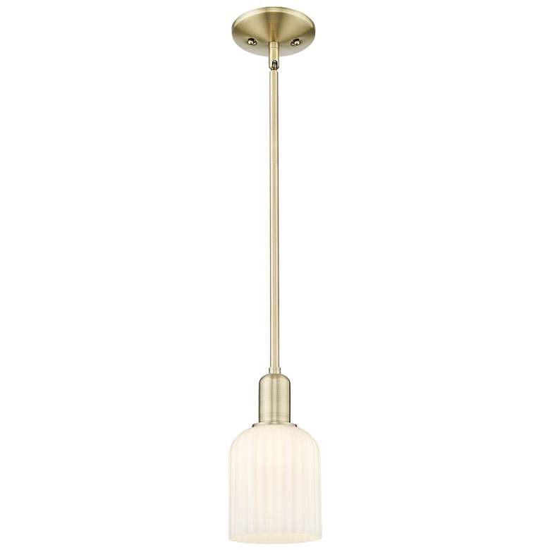 Image 1 Bridal Veil 5"W Antique Brass Stem Mini Pendant With Gloss White Shade
