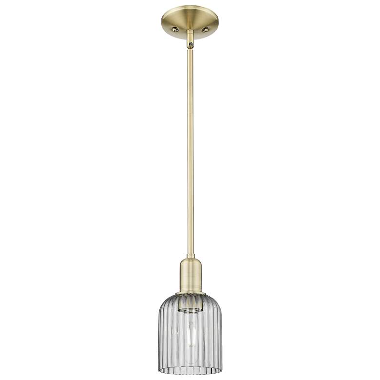 Image 1 Bridal Veil 5"W Antique Brass Stem Mini Pendant With Light Smoke Shade