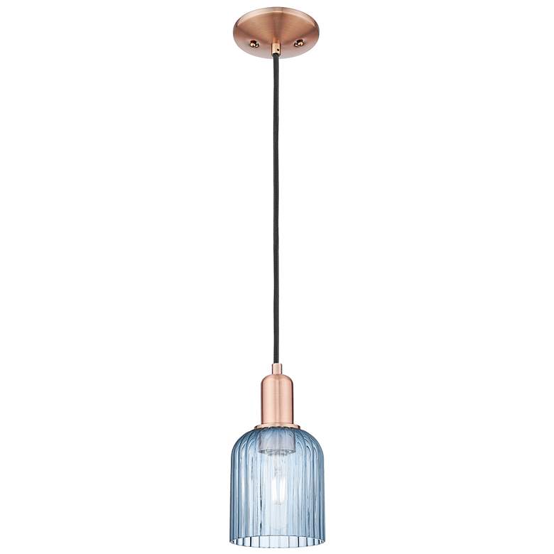 Image 1 Bridal Veil 5"W Antique Copper Cord Hung Mini Pendant With Blue Shade