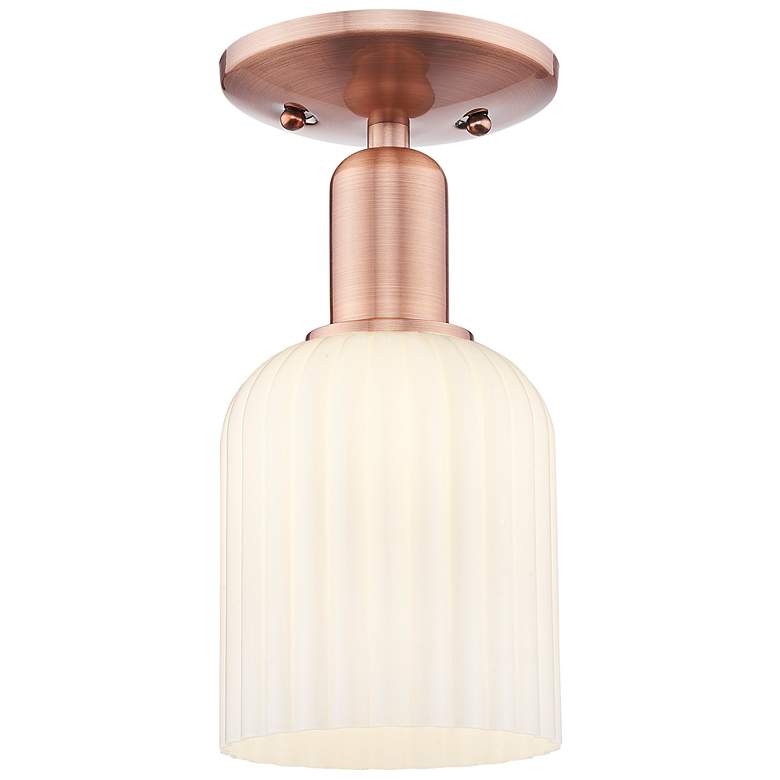 Image 1 Bridal Veil 5"W Antique Copper Semi-Flush Mount With Gloss White Shade