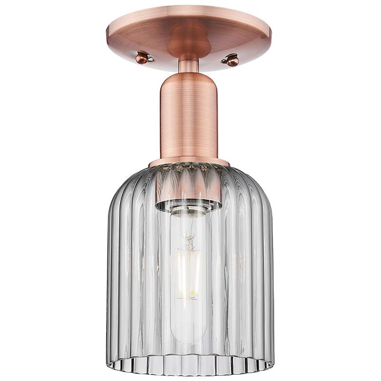 Image 1 Bridal Veil 5"W Antique Copper Semi-Flush Mount With Light Smoke Shade