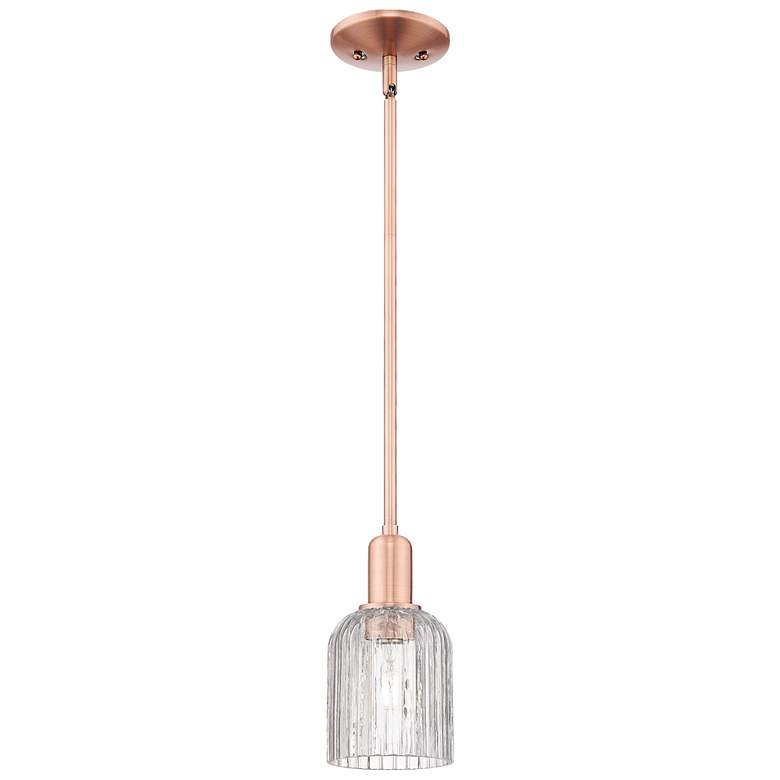 Image 1 Bridal Veil 5"W Antique Copper Stem Hung Mini Pendant With Clear Shade