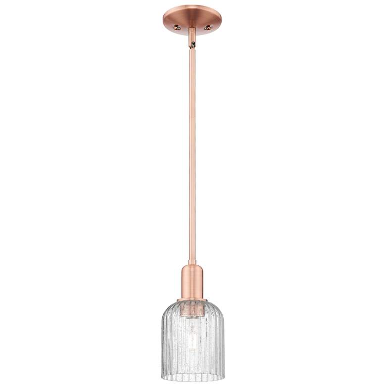 Image 1 Bridal Veil 5"W Antique Copper Stem Hung Mini Pendant With Seedy Shade