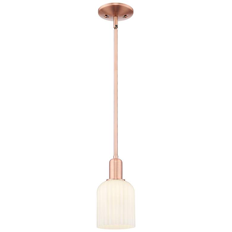 Image 1 Bridal Veil 5"W Antique Copper Stem Mini Pendant With Gloss White Shade