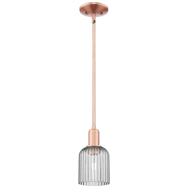 Image 1 Bridal Veil 5"W Antique Copper Stem Mini Pendant With Light Smoke Shade