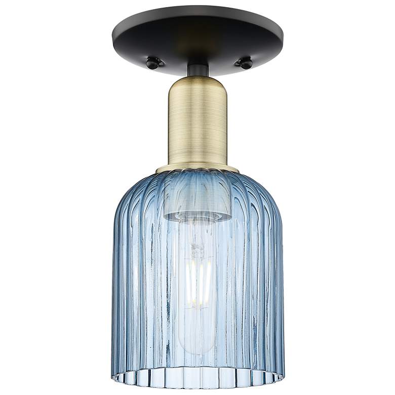 Image 1 Bridal Veil 5"W Black Antique Brass Semi-Flush Mount With Blue Shade