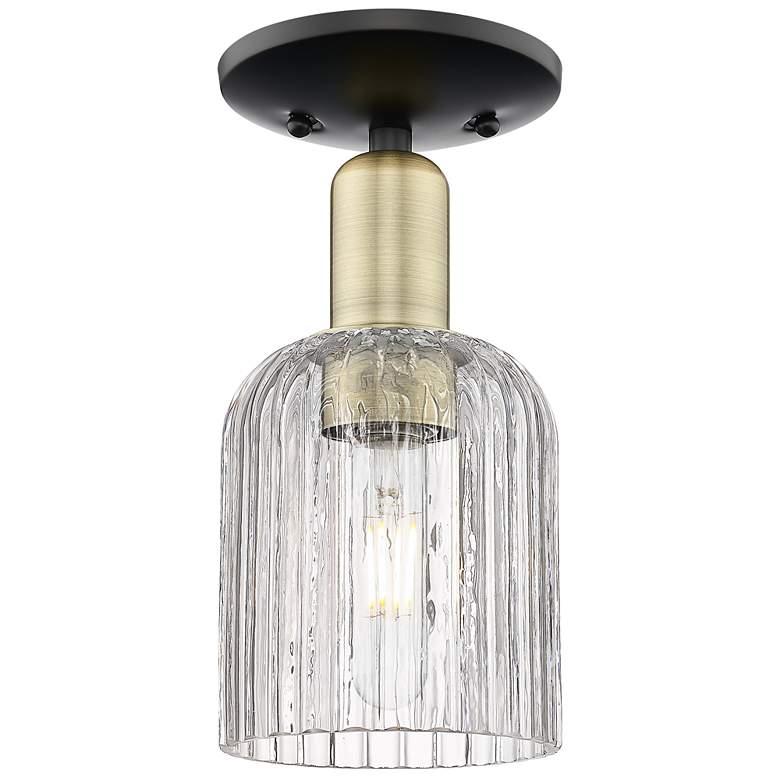 Image 1 Bridal Veil 5"W Black Antique Brass Semi-Flush Mount With Clear Shade