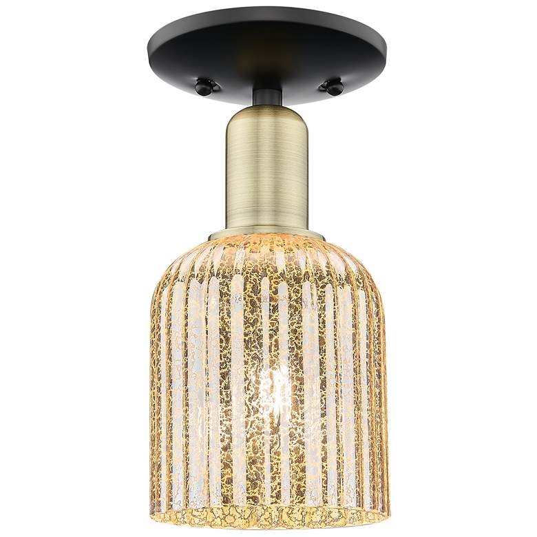 Image 1 Bridal Veil 5"W Black Antique Brass Semi-Flush Mount With Mercury Shade